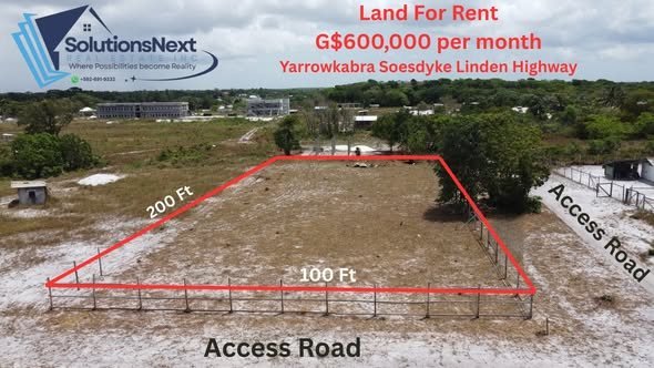 200 × 100 ft Land for Rent in Yarrowkabra, Soesdyke-Linden Highway – GYD $600K/Month